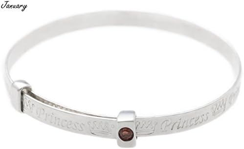 Sterling Silver Baby Christening Bangle Birthstone Bracelet (January (Garnet))