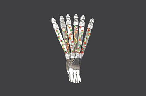 Cake Fork Set (6 forks) Stainless Steel African Beadwork Xmas Christmas Gift Handcrafted ZigZag Pattern 6 x dessert forks