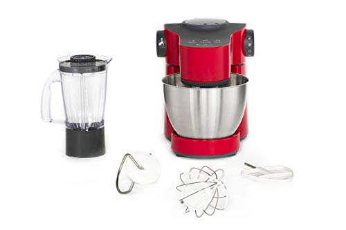 Moulinex QA311510 Robot Pâtissier avec Blender Wizzo Pétrin Fouet Flex Batteur Électrique 7 Vitesses Pulse 1000W Cuisine Rouge