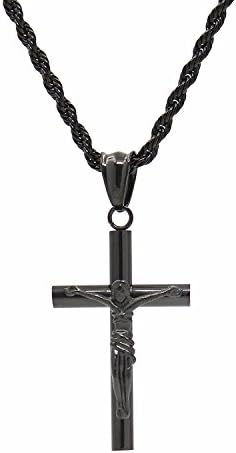 Mens Stainless Steel Tone Jesus Christ Crucifix Cross Pendant Necklace Chain 22 Inches