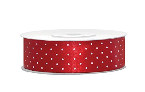 Satinband 25m x 25mm ROT mit weißen Punkten Geschenkband DEKOBAND Schleifenband gepunktet Made in Germany