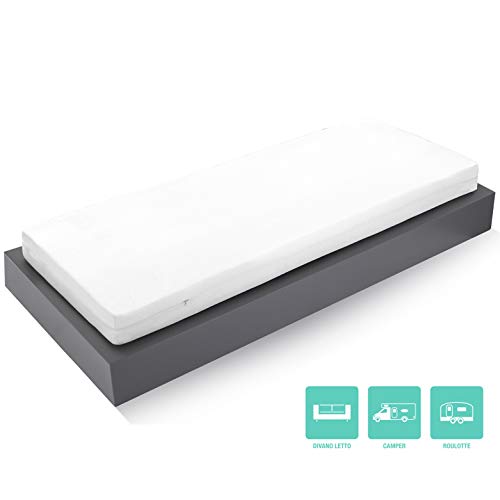 Farmarelax Materasso Singolo, Antibatterico, Flessibile, Sfoderabile, Ideale Divano Letto Camper Roulotte, 80x160 cm, Altezza 12 cm Reali, Spedito Sottovuoto Arrotoloato, 100% Made in Italy, Silpiuma