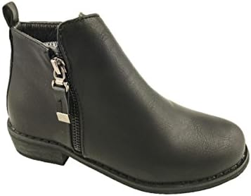 GIRLS FAUX LEATHER FULL INSIDE ZIP BOOTS MATT BLACK ZIP DETAIL SIZE UK 1-6 (2)