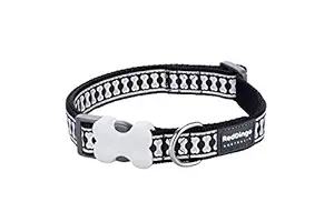 Red Dingo Reflective Black Dog Collar, Medium/Large/20mm