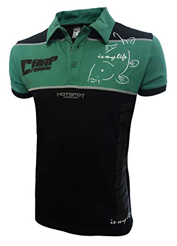 Hot Spot Design Polo carpfis Hing Eco 2.0 Noir Vert, pêcheur Polo Chemise