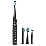 Sonic Electric Toothbrush with 5 Optional Modes, Portable USB Rechargeable 4 Hours for at Least 30-Days-Use with Smart Timer- Clean as Dentist Whitening Teeth for Adults with 4 Brush Heads Black
