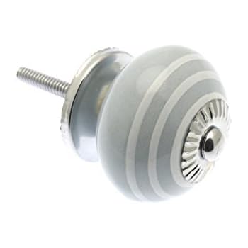 Möbelknopf / Möbelknauf, Keramik, weiß gestreift, rund, verchromte