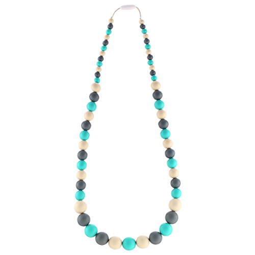 Kitdine Chewable BPA Free Silicone Baby Teething Nursing Necklace BPA Free for Mom and Baby (Turquoise+Gray+Navajo White)