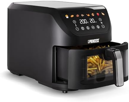 Princess SlimFry Airfryer, 8L Capacità, 2000W, 8 Programmi, Display Touchscreen Digitale, Temperatura Regolabile, Finestra di Controllo, Spegnimento Automatico, Cestello Lavabile, 182257