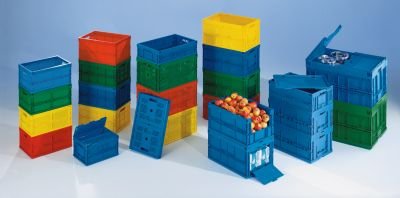 Faltbox aus Polypropylen – Inhalt 60 l, ohne Deckel rot, Ausführung durchbrochen – Faltbox Klappbox Lagerkasten Stapelkasten aus Kunststoff Transport-Behälter Transportkiste aus Kunststoff Stapelkisten Stapelkisten - 2