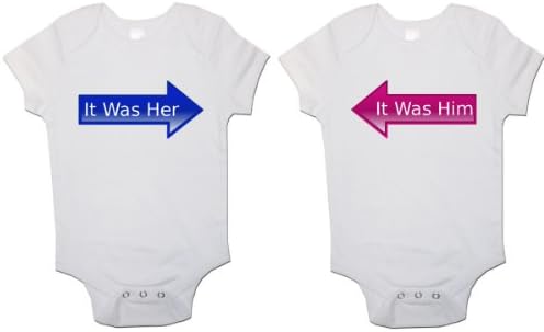 Twins Baby bodysuits (Set Of 2) "It Was Him" and "It Was Her" Babygrow Vest (0 - 3 Months)