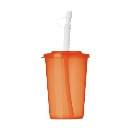 Packung mit 6 SMOOTHIE TUMBLER & STROH für Saft und GEFRORENES KAFFEE – 450ML Plastikbecher (6 x transluzent) (lichtdurchlässig Orange) - 2