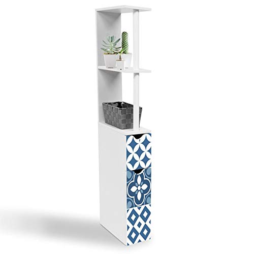 IDMarket - Meuble WC étagère 2 portes motif carreaux de ciment bleu