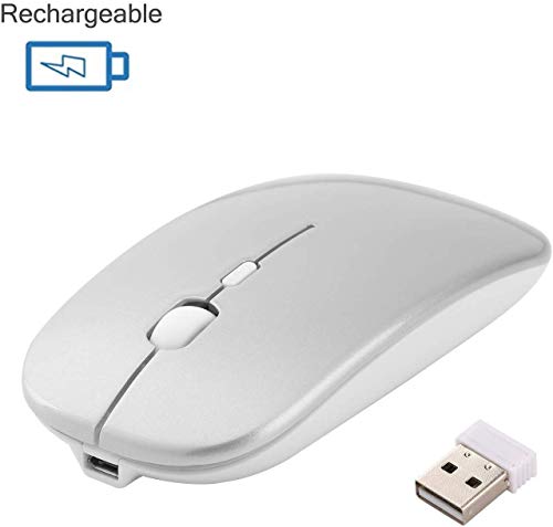 Calops Souris sans Fil Rechargeable, Mini Souris Optique silencieuse avec clic Mute, 1600 dpi Ultra Fine pour Ordinateur Portable, PC, Ordinateur Portable, Ordinateur, MacBook Argent
