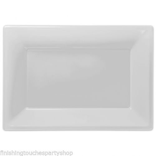 Pack of 3 White Plastic Rectangular Trays Party Food Size 33cm x 23cm