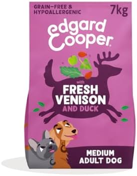 Edgard & Cooper Crochette Cani Adulti Senza Cereali Per Cani Di Taglia Medium (7kg), Cervo e Anatra Freschi, Ricetta Ipoallergenica Con Mela, Cavolo Riccio e Rosa Canina, Senza Farine Di Carne