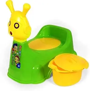 Aufers Toilet Trainer Baby Potty Seat Cartoon Face with Removable Tray & Closing Lid (Green) Age for 10 to 30 Months Baby