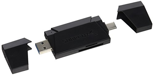 Sabrent Externe Kartenlesegeräte – 2-Slot USB-C OTG und USB 3.0 Flash-Speicherkartenleser für Windows, Mac, Linux und bestimmte Android-Systeme – Unterstützt SD , SDHC , SDXC , MMC / MicroSD , T-Flash [Scharz] (CR-UM4C) - 2