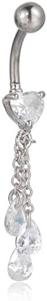Cubic Zirconia Love Heart Teardrop Dangly Surgical Steel Belly Button Navel Bar Ring 14g