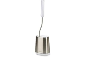 Joseph Joseph Flex Lite - Brosse WC - Acier Inoxydable, Singular, en silicone, avec support mince, tête flexible, anti-goutte, anti-bouchage nettoyage en profondeur