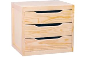 Bonussi Cassettiera da Tavolo 3 cassetti 39x30x29,5 cm in Legno di Pino Naturale