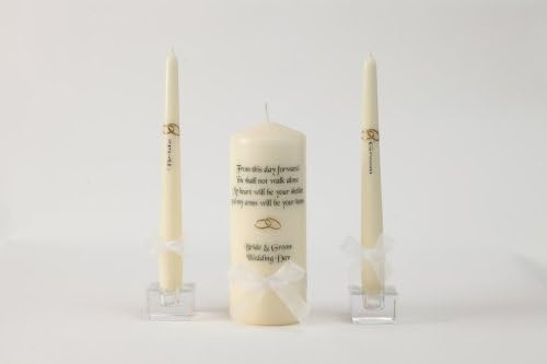 Personalised Unity Candle Set From This Day For Wedding (Ivory/Silver Ring)