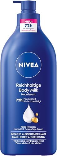 NIVEA Ricco latte per il corpo, crema nutriente intensa con acido ialuronico puro, olio di mandorle e siero per la cura profonda, lozione per la pelle secca (625 ml)