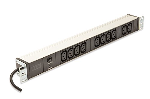 DIGITUS Professional Aluminium Steckdosenleiste, 1HE, 483 mm (19″) Schrank Montage, 10A, 250VAC 50/60Hz, 10x IEC C13, Überlastschutz, 1.8 m Zuleitung IEC C14 Stecker - 3