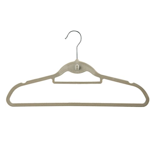 Homdox 50-er Set Beflockte Kleiderbügel Anzugbügel Aufhänger Garderobenbügel Mantel Hosen Bügel rutschfester Oberfläche superdünn 0,5 cm dick Beige - 2