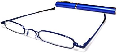 Metal Blue Reading Glasses +1.5, Ultra Slim and Lightweight, CE Certified/EN ISO 12870, Comes with Free Matching Oval Aluminium Tube with Clip