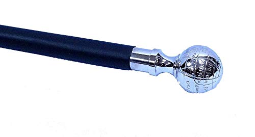 Walking stick, Gehstock with silver Knauf as Globe, Black shot