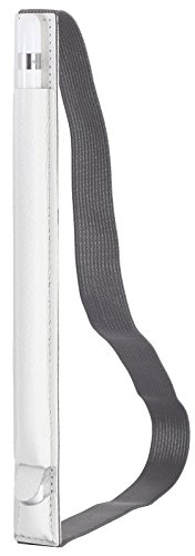 StilGut Pencil-Halter für Apple 12,9" iPad Pro aus echtem Leder mit Lightning-Adapter-Fach. Stift-Halterung zur sicheren Aufbewahrung des Apple Pens, Weiß