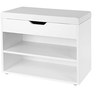 Homfa Schuhbank mit Sitzfläche Sitzbank Flur Schuhregal weiß