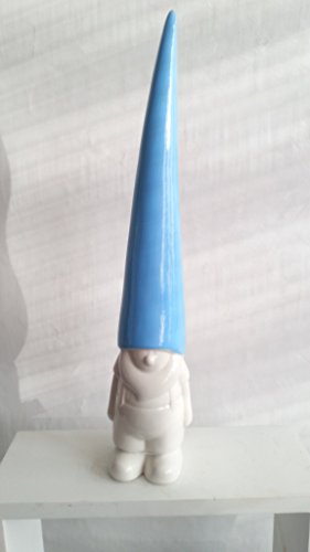 Deko Zwerg, Gartenzwerg blau-weiß, aus Keramik, 37 cm hoch