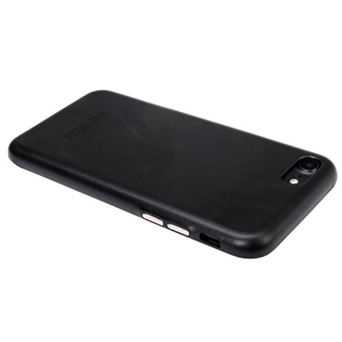 JISONCASE iPhone 8 Genuine Leather Case, iPhone 7 Cover, Slim Fit Design Support Wireless Charging with Aluminum Buttons Black (JS-IP8-13A10)