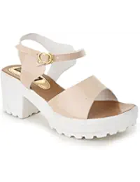 Trendy Fashion Women Beige Block Heels