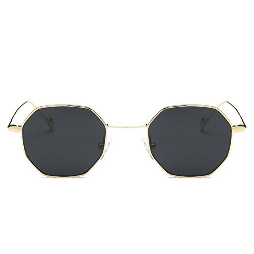 Lunettes de Soleil 2018 Ansenesna Unisexe Mode Rétro Polygon creux Out Métal Cadre d'été Voyage conduite Lunettes de soleil aviateur (Gris)