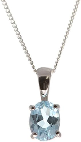 925 Sterling Silver Ladies Pendant + Chain with Blue Topaz - 15mm*6mm
