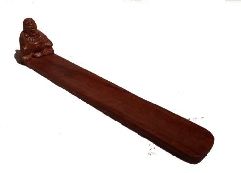 Fat happy Buddha hand carved wooden Incense holder with free incense.