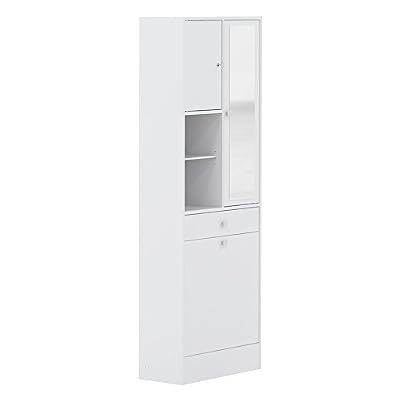 Générique Armoire salle de bain avec bac à linge et miroir WAVE coloris blanc