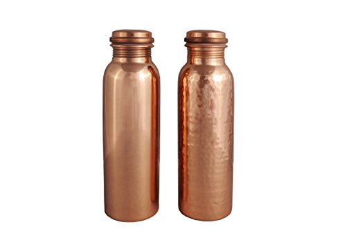 Shapes Koko Combo of Plain & Hammer 100% Pure Copper Water Bottle Volume 1000 ML with Lid for Storage Water Leak Proof, Good Health Benefits Yoga, Ayurveda Gift.