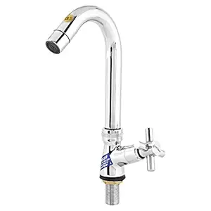 JAGGER Corsa Swan Neck tap for Basin/Kitchen/wash Basin/Kitchen Sink/Bathroom with Foam Flow, Table/Deck-Mounted (Chrome Finished) Brass wash Basin taps for Kitchen with Free Flange and Teflon Tape