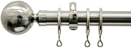 Forge 28-32mm Heavy Duty Telescopic / Extendable Metal Curtain Pole Set 4ft-7ft (1.2m-2.1m) in Brushed Steel Complete with Ball Finials, Rings and Brackets
