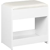 Hzuaneri Vanity Stool, Upholstered Makeup Stool, White | Footstool with Non-Slip Pad, Foam Padding, for Dressing Room, Bedroo
