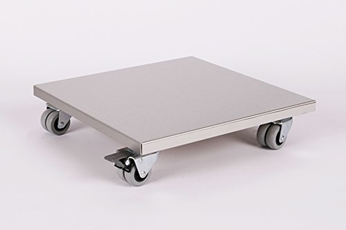 Möbelroller / Pflanzenroller (Profi) 40x40 cm, Edelstahl, 300kg, Doppelrollen + Bremse, Marke: Szagato, Made in Germany (Design-Pflanzenroller Transportroller Rollbrett)
