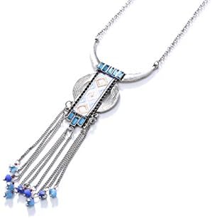 Long Knotted Necklace U shape Chain Bead Tassel Pedant Sweater Jewelry Dress Accessories (silver)