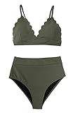 Mit gepolstertem Bra CUPSHE Olivgrüner High Waist Bikini Set, S