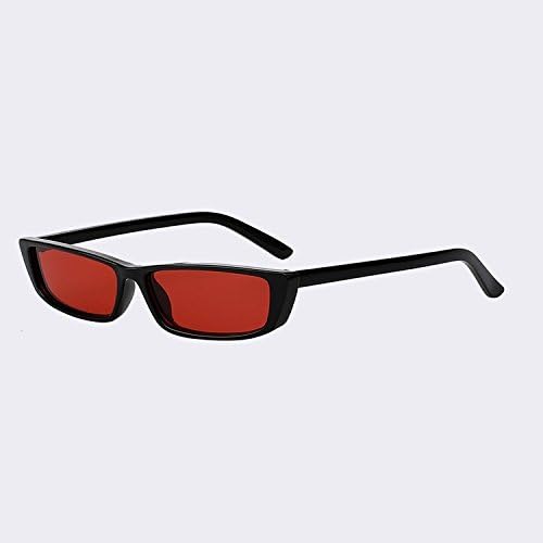 TIANLIANG04 Vintage Rectangle Sunglasses Women Of Small Frame Sunglasses Back Black Eyewear UV400,Black w sea red