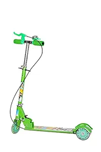 VBE Kick Scooter for Kids 3 Wheeler Foldable Kick Skating Cycle with Brake and Bell, LED on Wheels and Height Adjustable for Boys and Girls for 3-7 Years (Green)