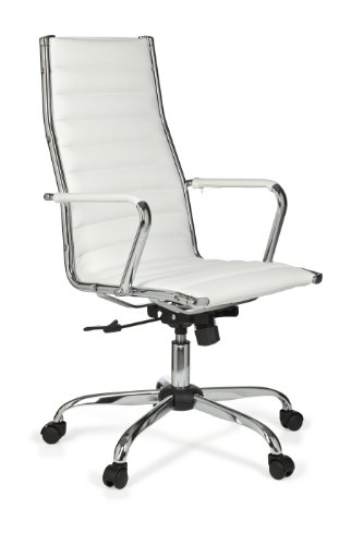 AMSTYLE Bürostuhl GENF 1 Bezug Kunstleder Weiß Design Schreibtischstuhl XXL 110kg Chefsessel höhenverstellbar Drehstuhl ergonomisch mit Armlehnen Rücken-Lehne Wippfunktion verstellbar Schalensitz hoch - 